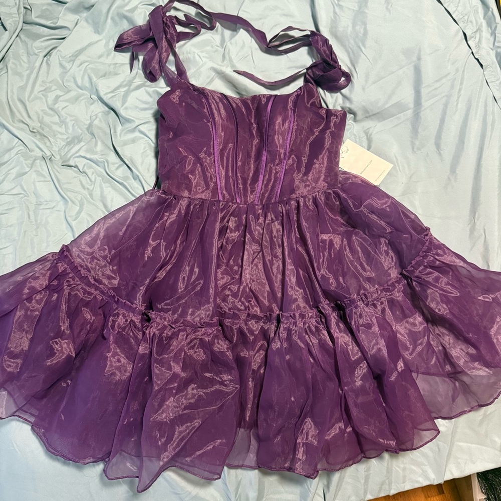 Purple Mini Corset Dress with Tie Straps
